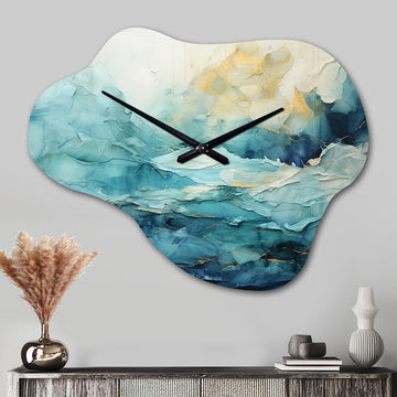 Teal Yellow Ocean Serenade Pastoral III - Asymmetric Metal Wall Clock